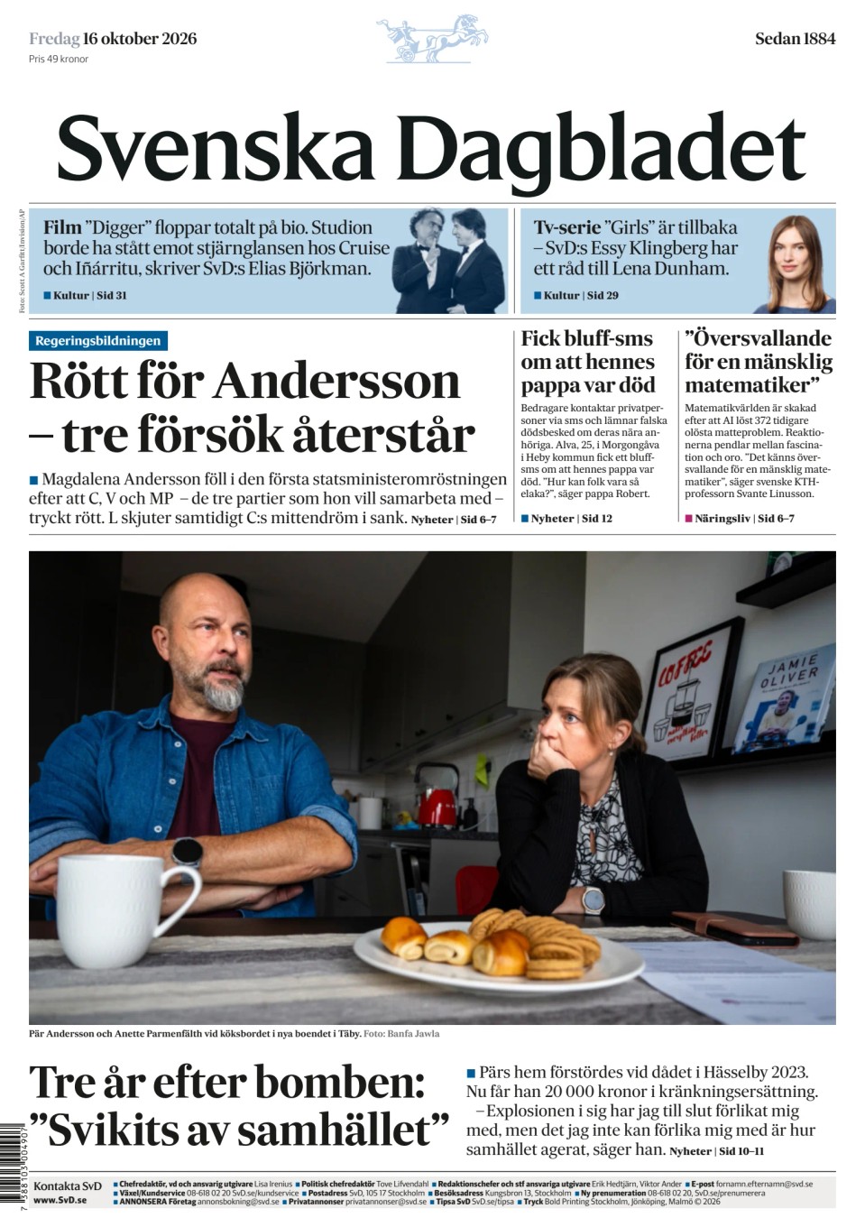 Prima-pagina-Svenska Dagbladet-edizione-di-oggi-20261016